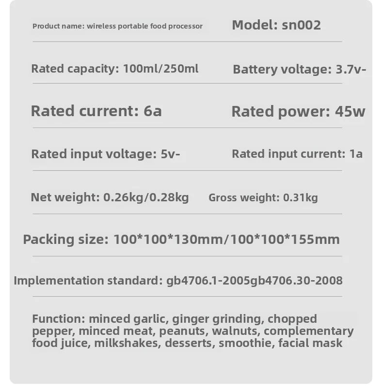 Mini Electric Garlic Chopper Meat Grinder Garlic Masher Machine Sturdy Durable Crushed Ginger Vegetable Crusher Baby Food Maker