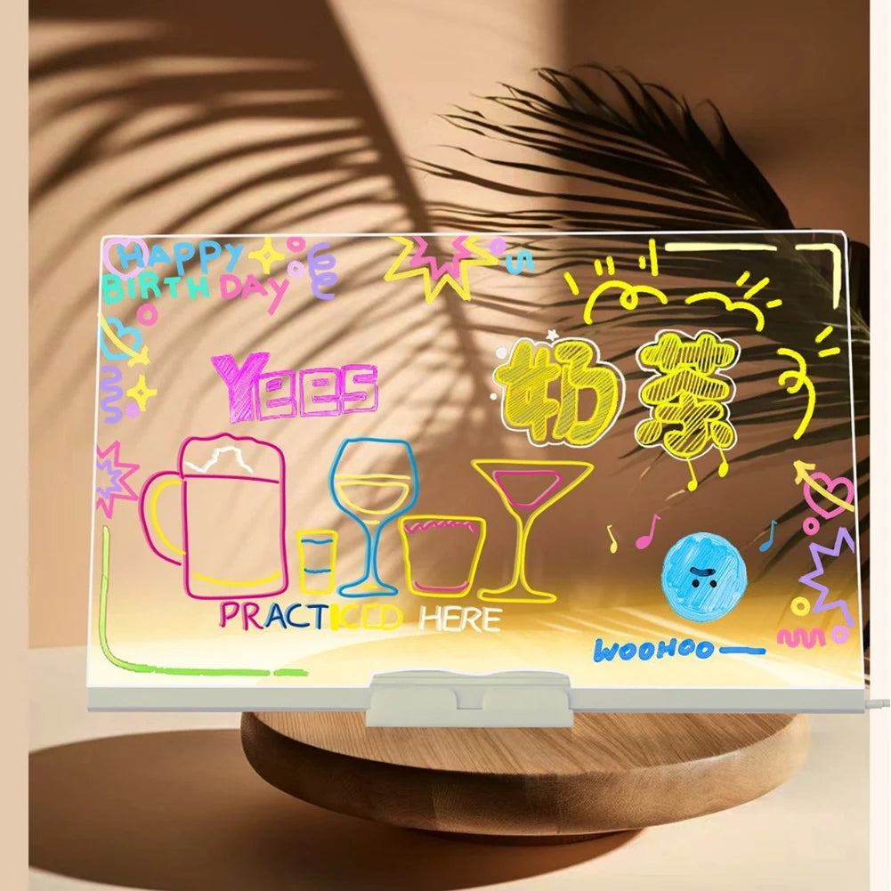 Drawing Board Colorful LED Acrylic Message Board With 7 Color Pens Erasable Writing Writing Message Board Billboard Whiteboard