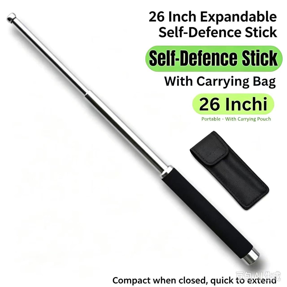 26in Expandable Self Defence Stick, Portable Telescopic Metal Rod with Storage Pouch
