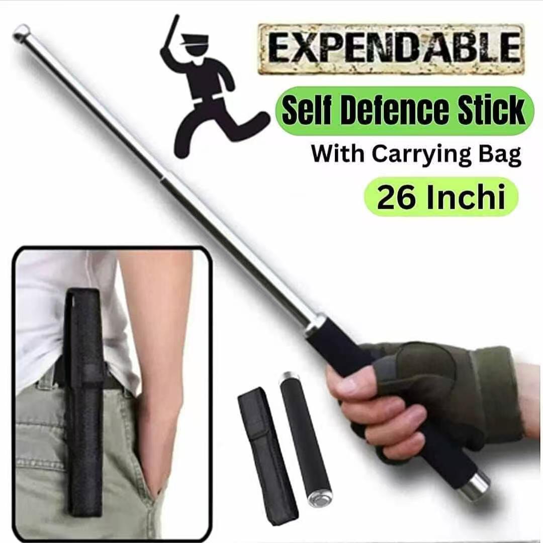 26in Expandable Self Defence Stick, Portable Telescopic Metal Rod with Storage Pouch