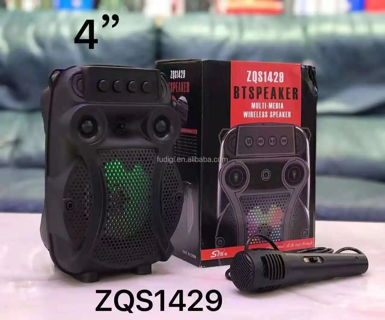 ZQS1429 4 Inch Audio Player Karaoke Dj Portable Rechargeable Speaker Sound Box With Changing Led Light