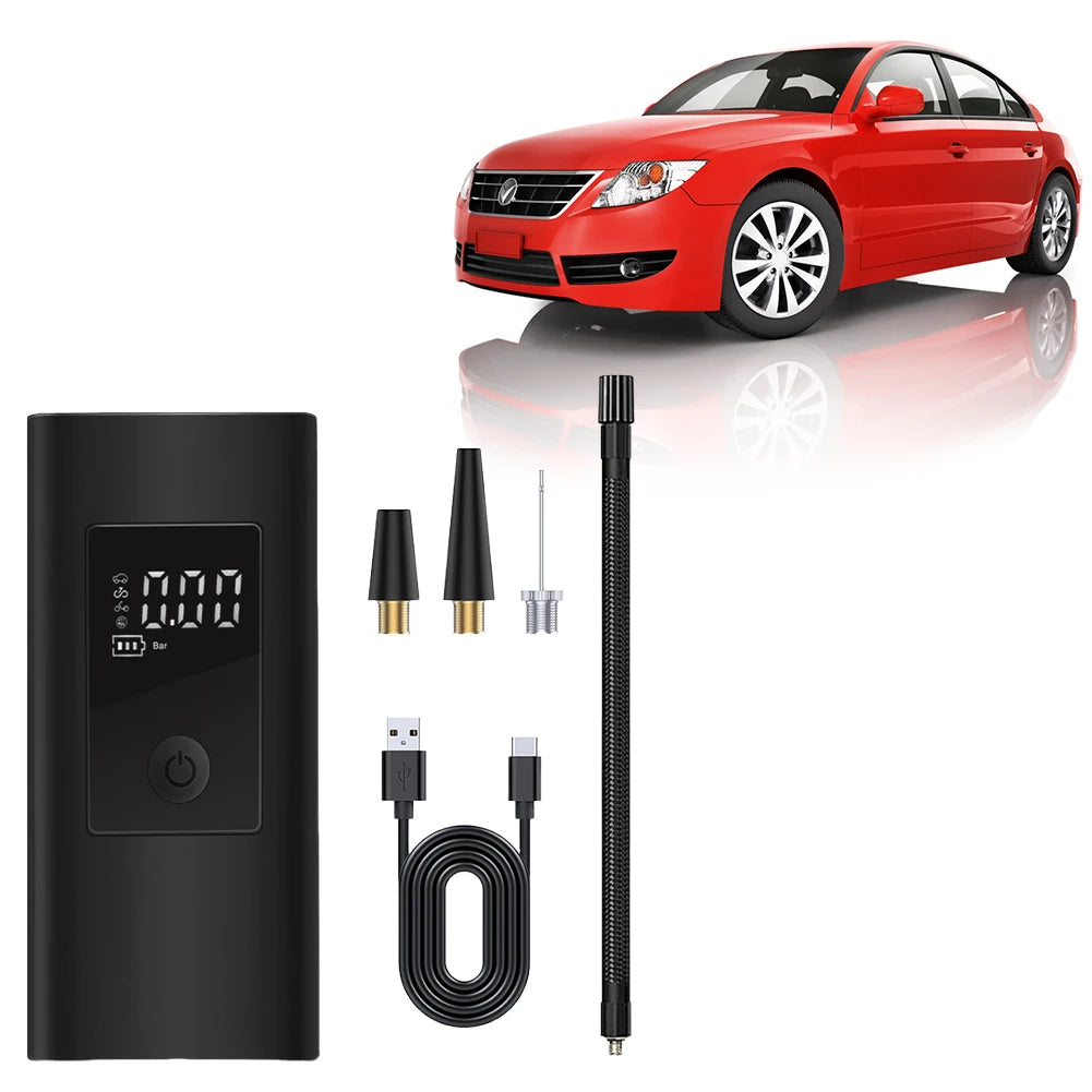 Electric Car Air Pump LCD Display Tire Inflatable Pump Rechargeable Car Wireless Air Compressor Suitable for Car Motorcycle Bike