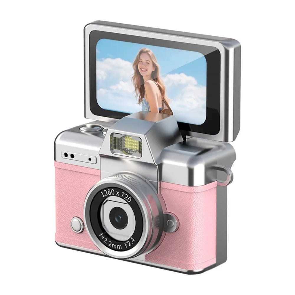 1.47 Inch Screen Thumb Keychain Camera 180° Flip Screen Neck Strap Design Retro CCD Mini Digital Camera Selfie