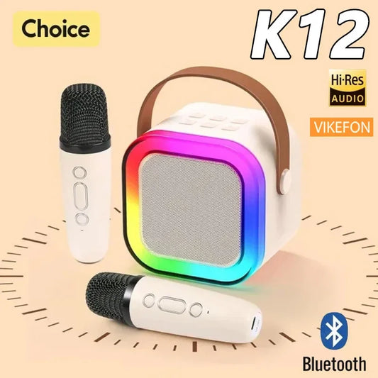 Bluetooth K12 Karaoke Machine Portable 5.3 PA Speaker System with Single Dual  Wireless Mic Home Family Singing Children's Gifts