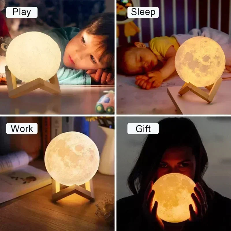 8cm Moon Lamp - LED Night Light with Stand, Battery Powered Starry Sky Projector, Bedroom Decor Gift for Kids/Adults