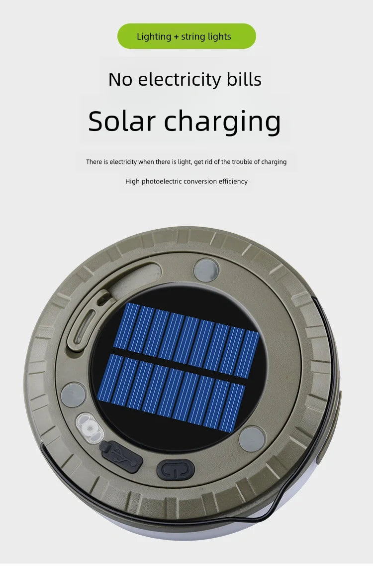 Outdoor Camping Light 10meter String Light Outdoor Tent Light RGB Atmosphere Light LED Flashlight with Hook ﻿