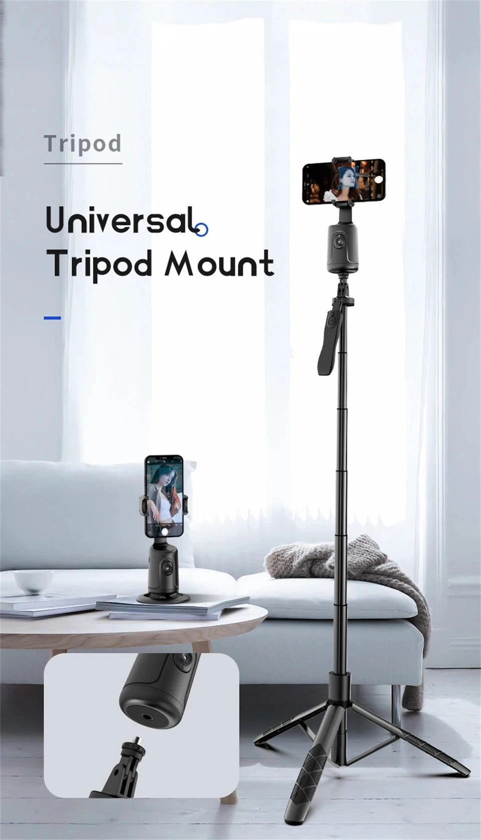 360 Rotation Gimbal Stabilizer AI Following Face Tracking Desktop Gimbal PTZ For Tiktok Smartphone Live
