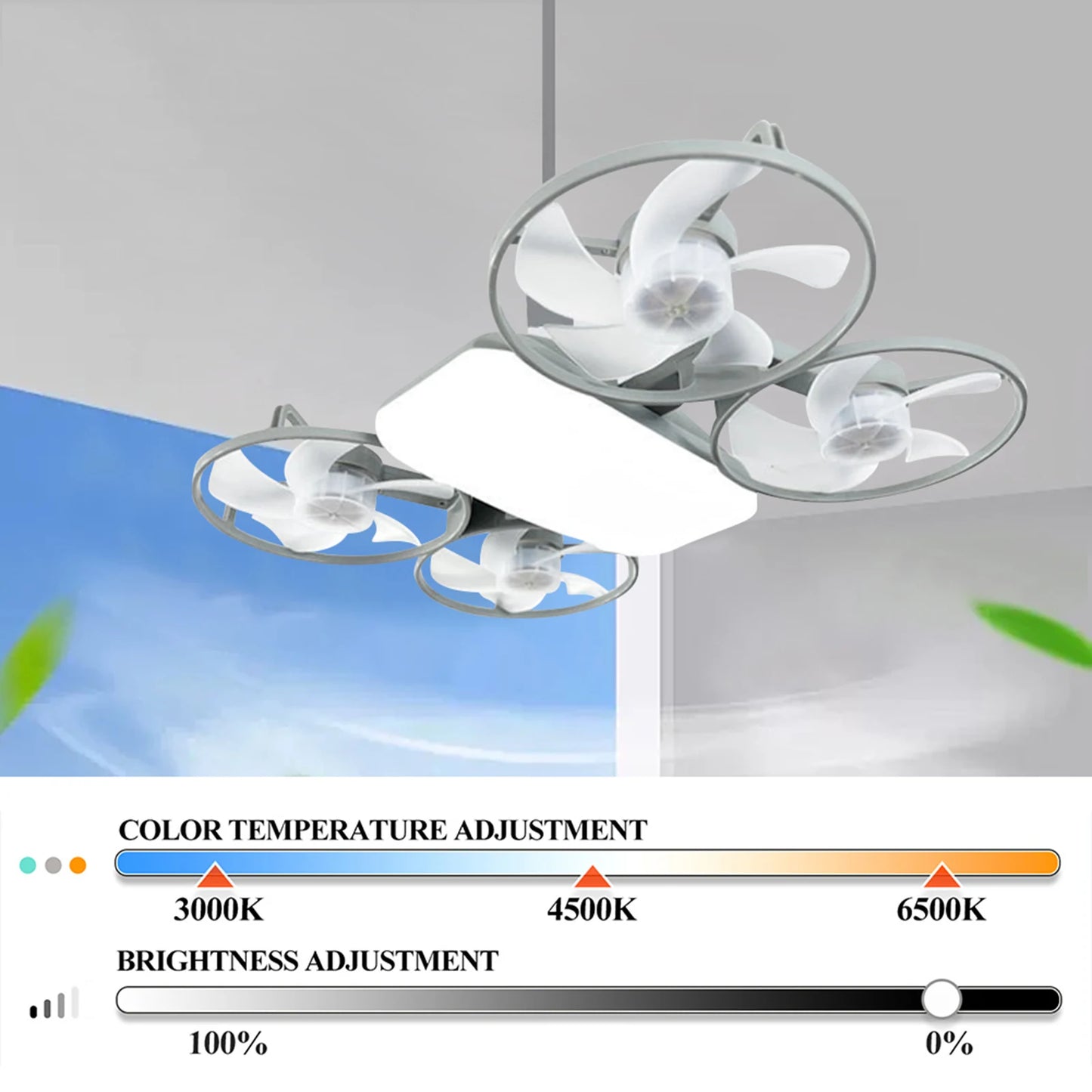 Drone Style Light Fan with 3 Adjustable Color Modes Drone Inspired Led Ceiling Fan Light for Bedroom Living Room Office