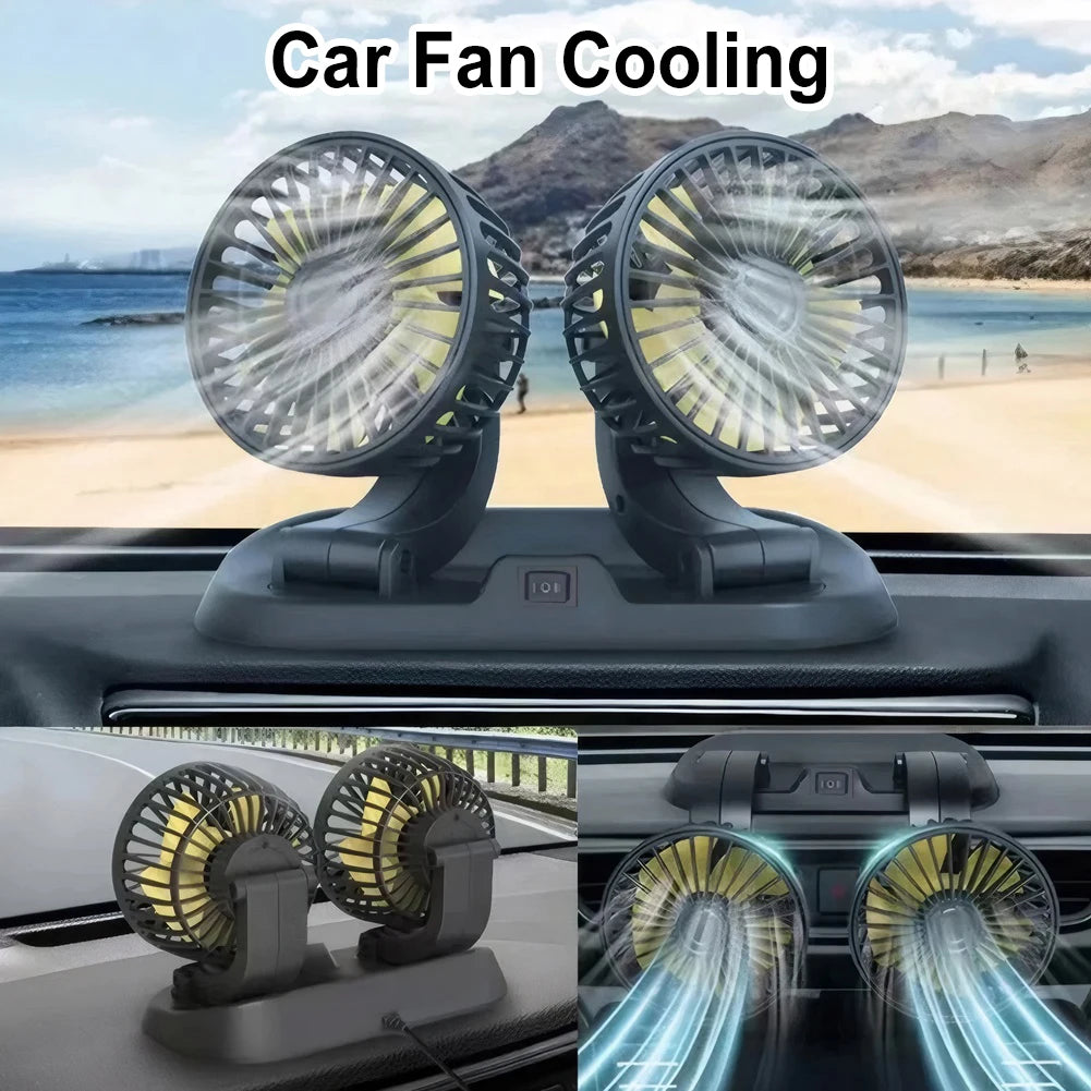 Adjustable Dual Head Car Fan 2 Speeds Cooling Air Fan Automobile Vehicle Fan for Car Truck SUV RV