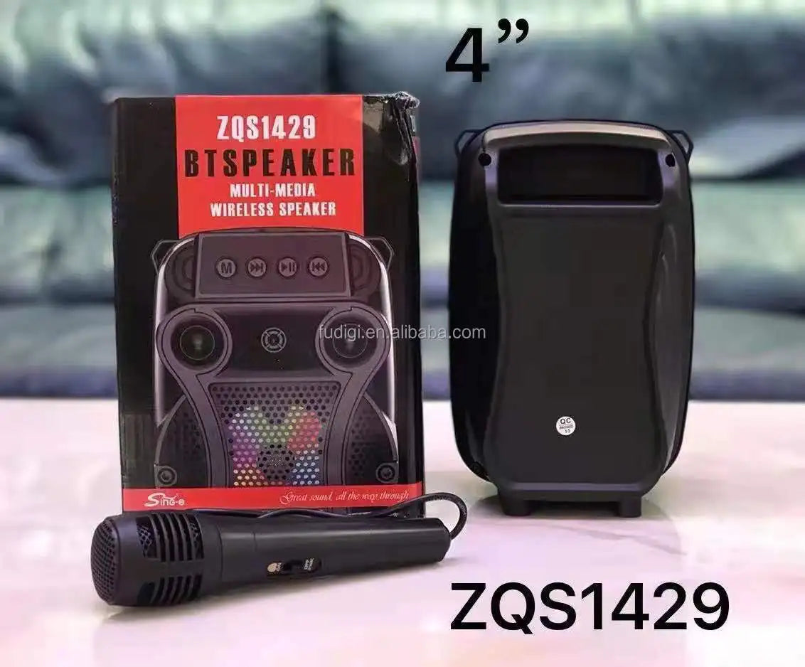 ZQS1429 4 Inch Audio Player Karaoke Dj Portable Rechargeable Speaker Sound Box With Changing Led Light