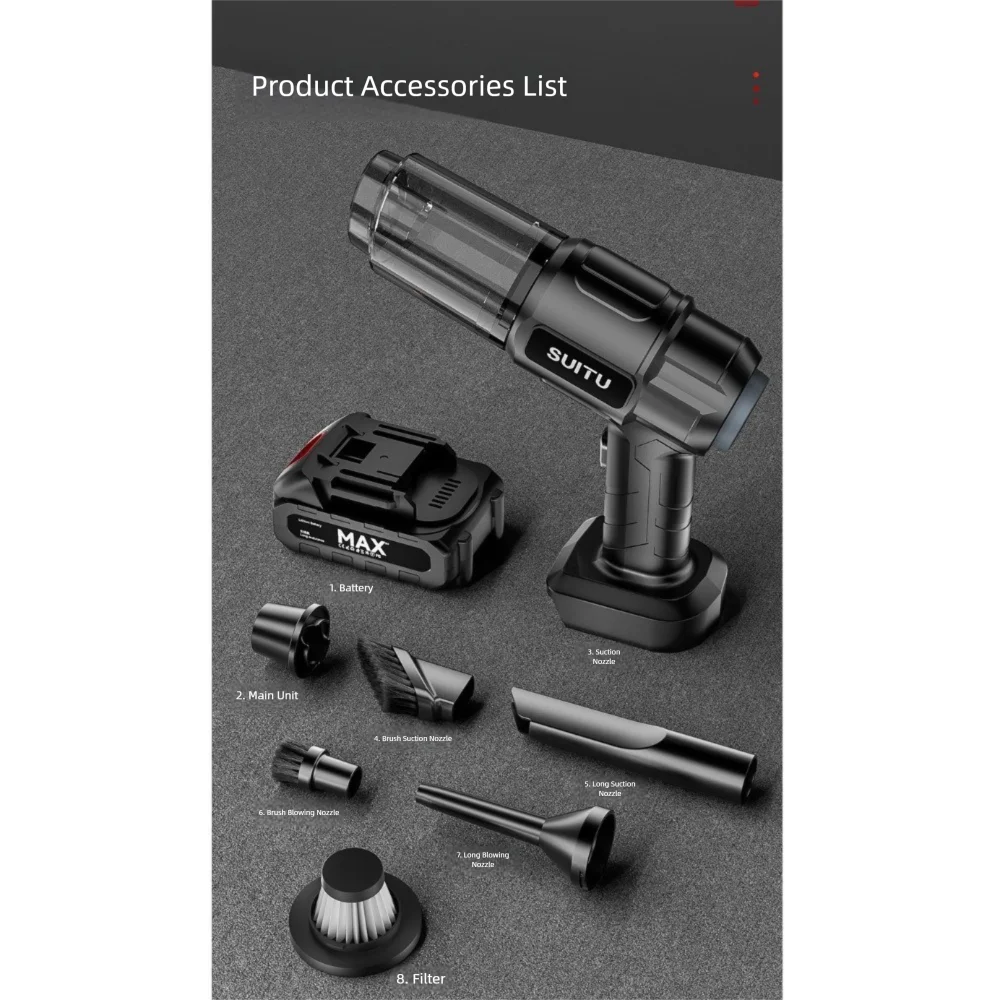 5000Pa Suction Car Vacuum Cleaner High Power 1500mAh Cordless Auto Vacuum Super Suction Multifunctional Wireless Dust Blower