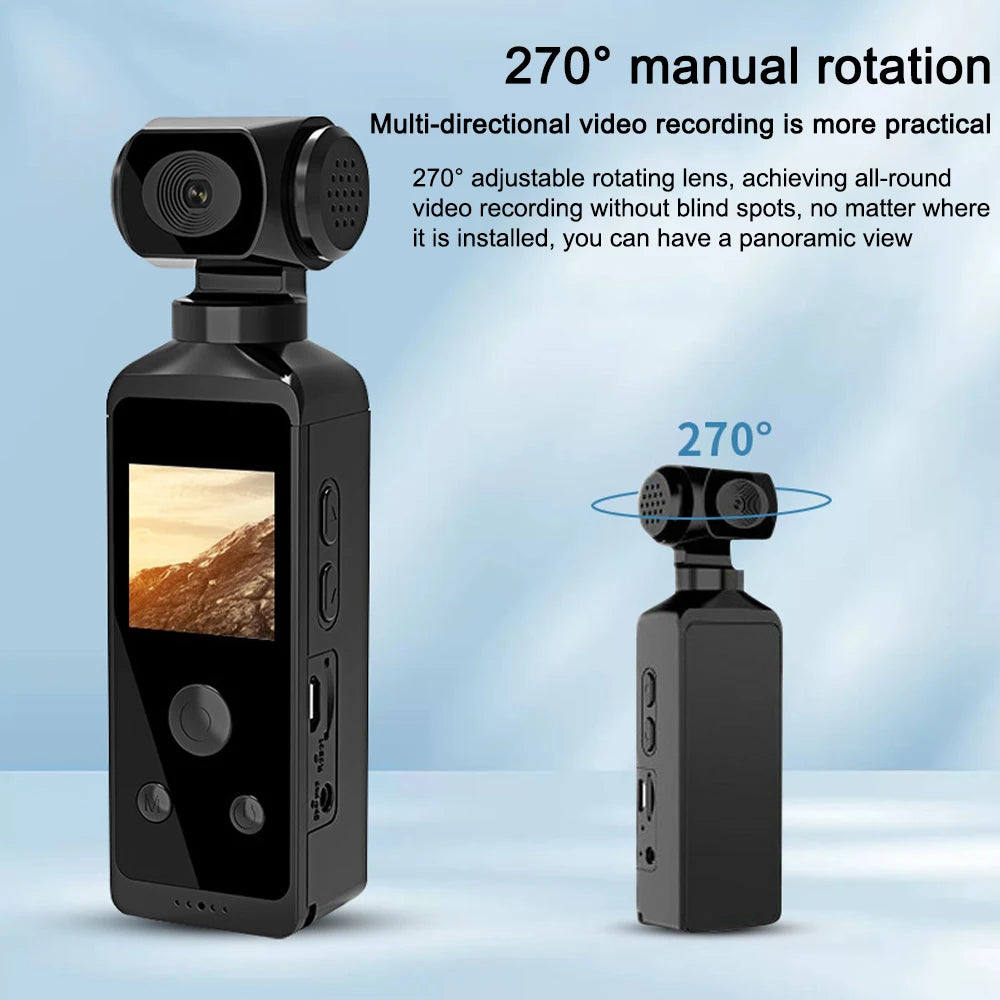 4K Ultra HD Pocket Action Camera 270° Rotatable Vlog Wifi Mini Sports Cam Waterproof Case Helmet Travel Bicycle Driver Recorder
