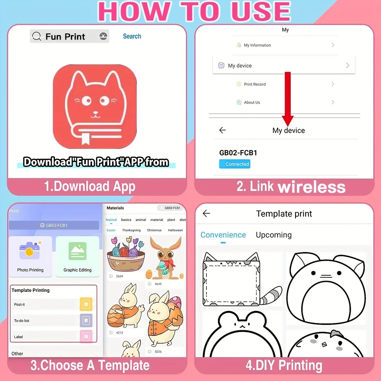 Mini Printer, Inkless Sticker Maker, Free Cut Small Pocket Printer, Wireless Mini Sticker Printer, Portable Thermal Printer