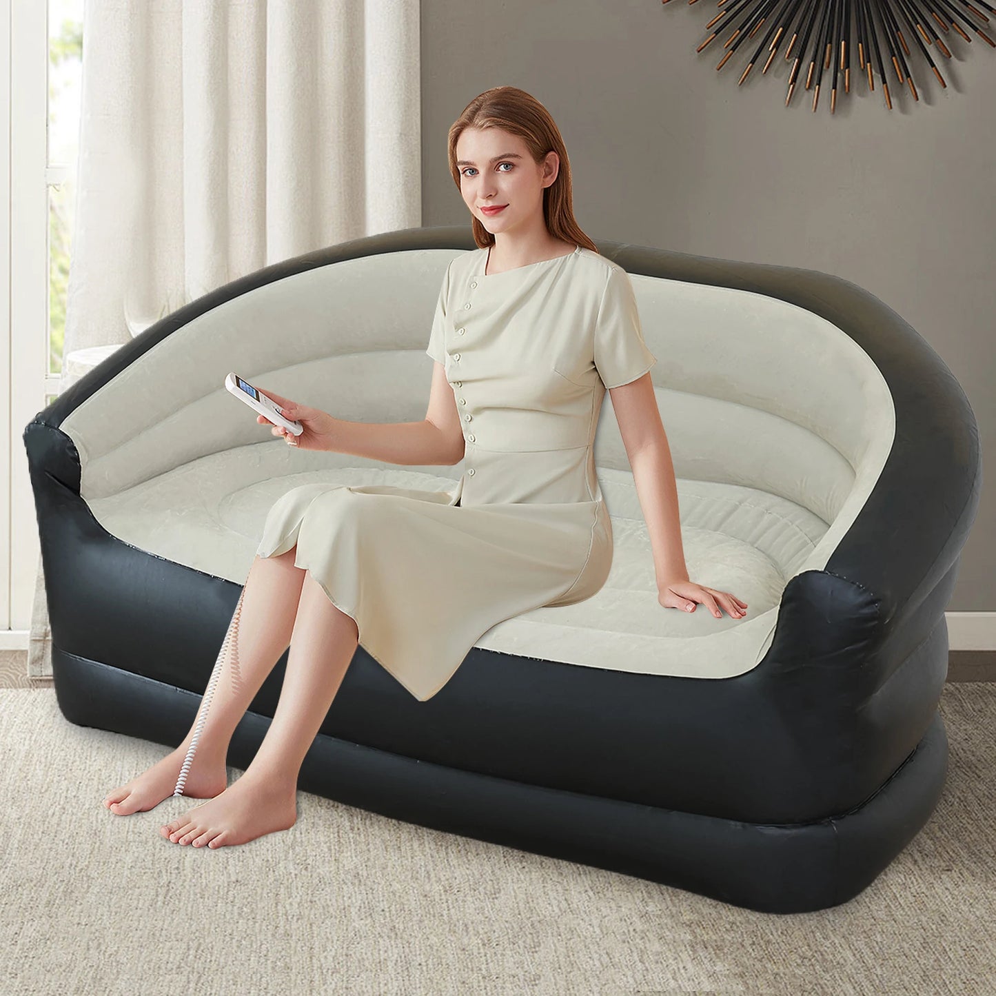 Twin Size Outdoor Inflatable Sofa with Air Pump Blow Up Couch Inflatable Lounging Sofa for Indoor Outdoor Home Living Room