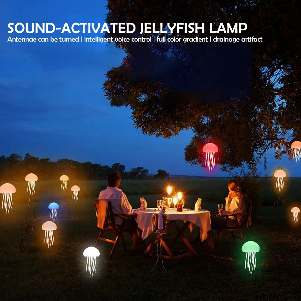 RGB Cartoon Jellyfish Night Light Voice Control Lamp USB Powered Gradient Color Changing Soft Ambient Bedside Light Home Decor