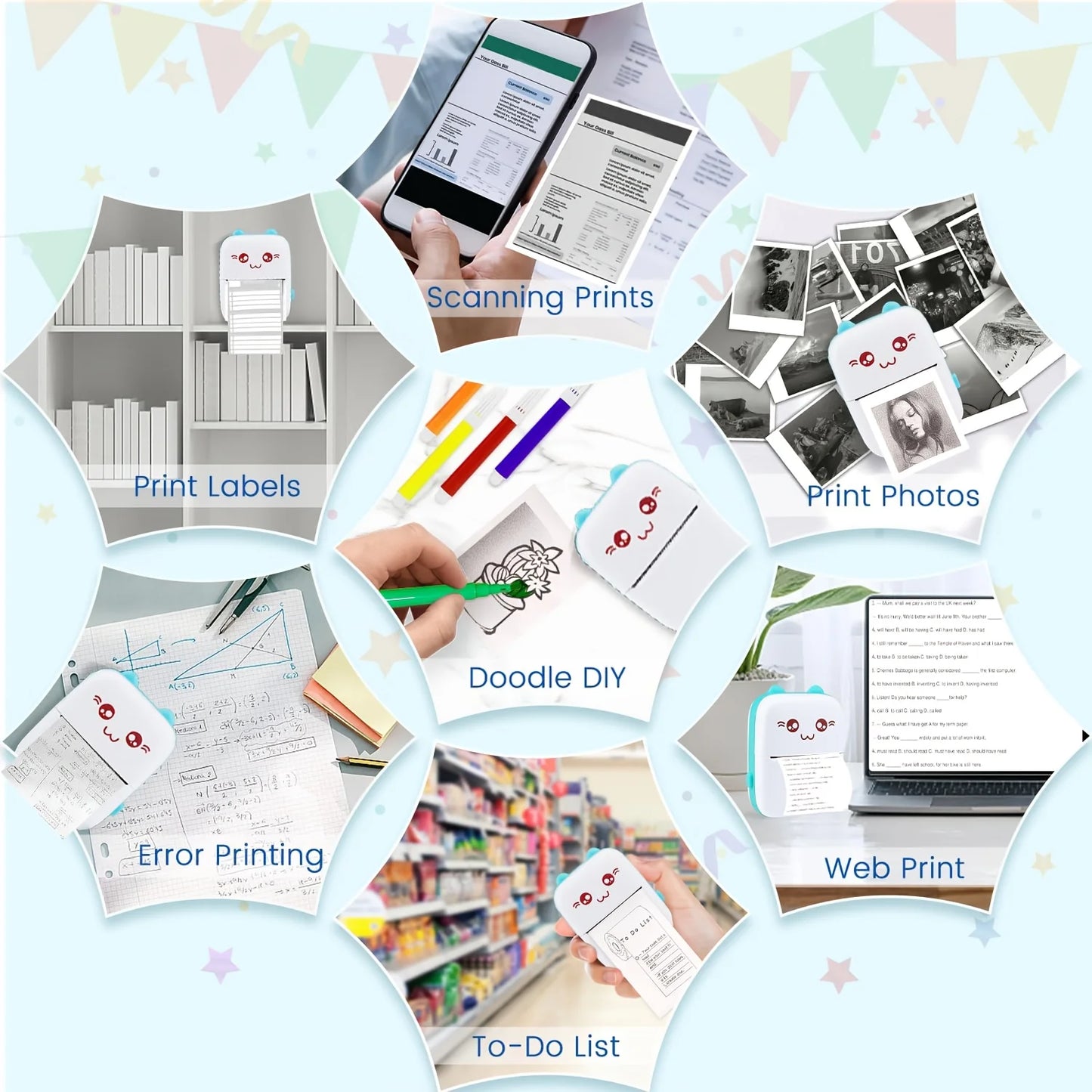 Mini Printer, Inkless Sticker Maker, Free Cut Small Pocket Printer, Wireless Mini Sticker Printer, Portable Thermal Printer