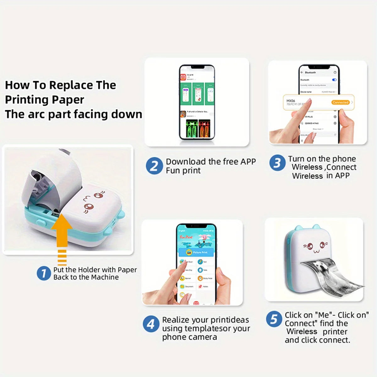 Mini Printer, Inkless Sticker Maker, Free Cut Small Pocket Printer, Wireless Mini Sticker Printer, Portable Thermal Printer