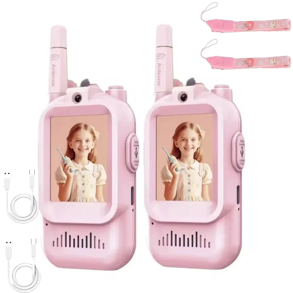 HD Screen Children's Video Intercom Long Range Cartoon Design Video Walkie Talkie Anti-loss with Lanyards Kids Two-Way Radio