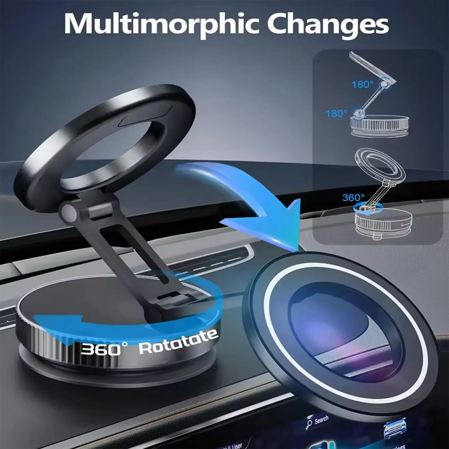 Super Strong Vacuum Suction Cup Magnetic Phone Holder 360° Rotatable Adjustable Foldable Car Phone Stand