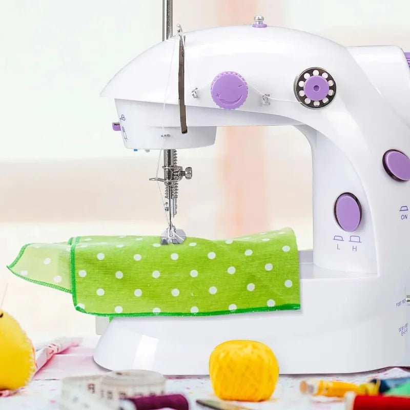 Mini Electric Sewing Machine Household Double Speed Sewing Machine with Night Light and Foot Pedal DIY Sewing Kit for Beginner