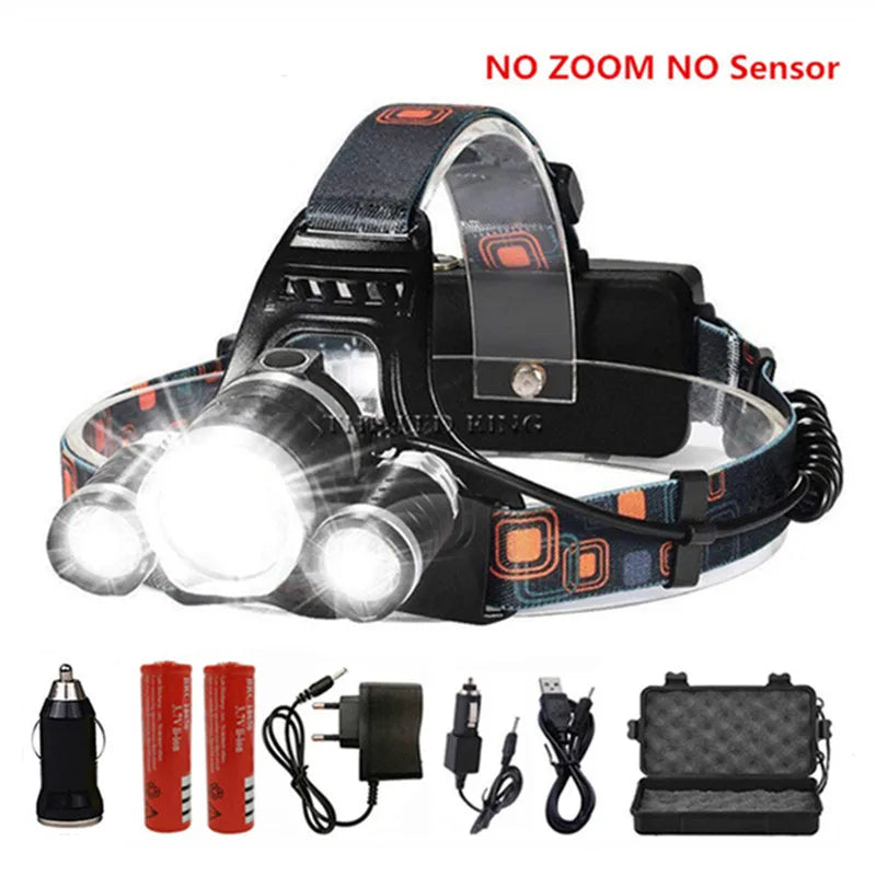 High Lumens Not ZOOM LED Headlight Headlamp LED T6 Head Lamp Flashlight Torch Head Light 18650 Battery For Camping, Fishing