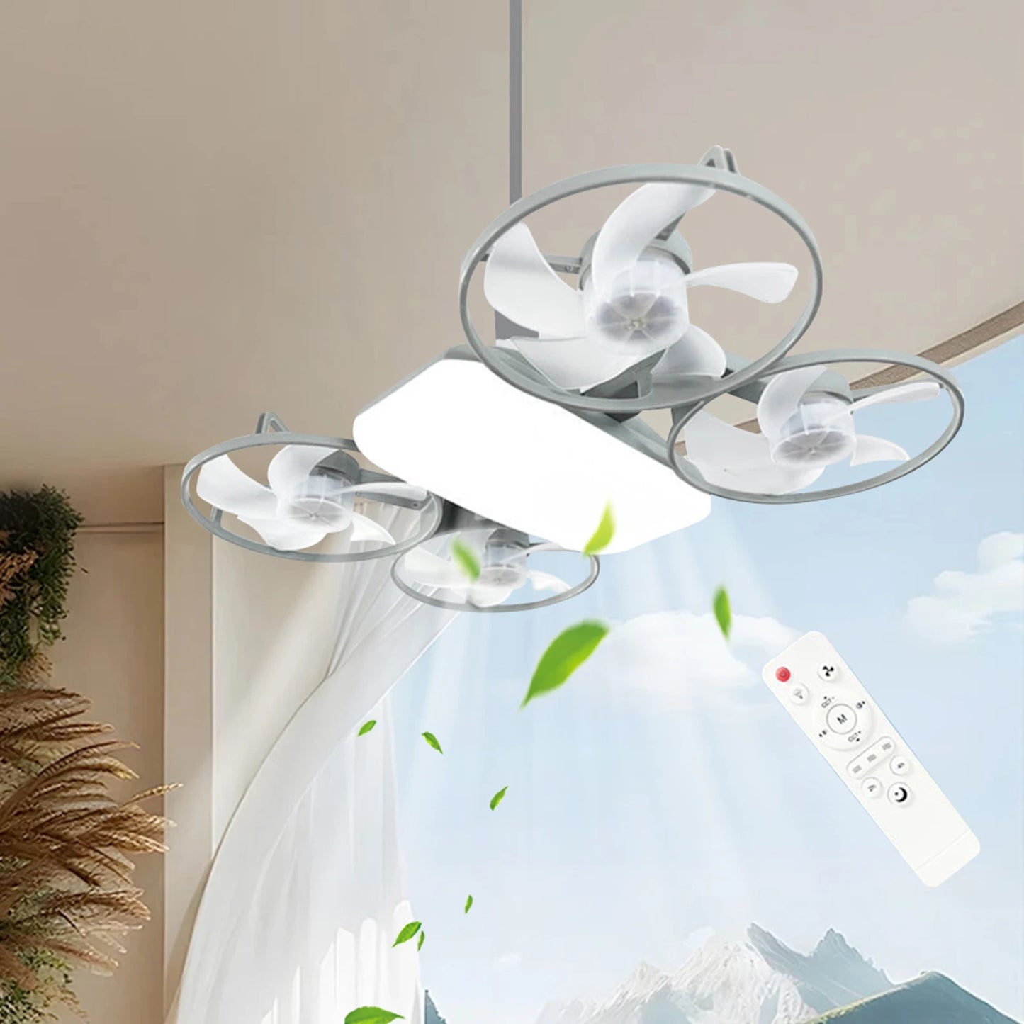Drone Style Light Fan with 3 Adjustable Color Modes Drone Inspired Led Ceiling Fan Light for Bedroom Living Room Office