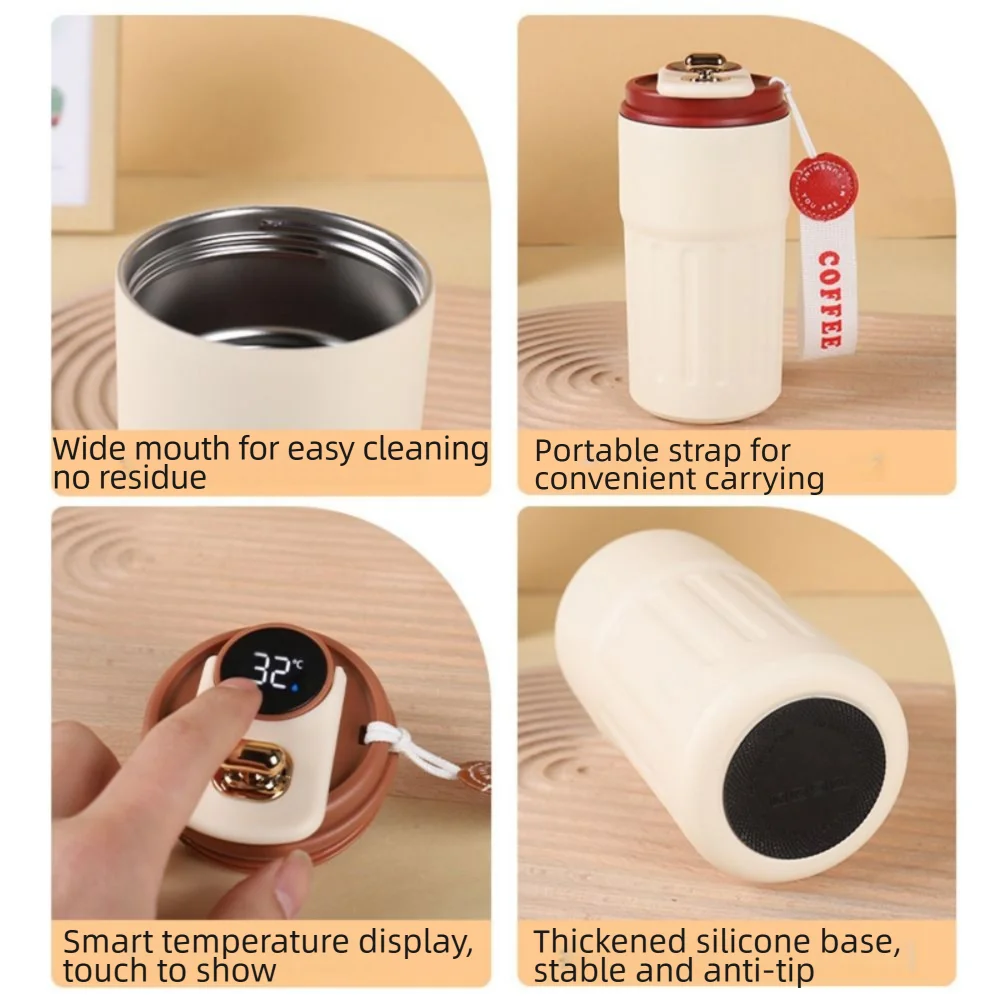 Vacuum Flask 450ML Thermal Water Bottle Creative Portable Coffee Thermos Cup Double Wall Digital Drinking Bottle Travel