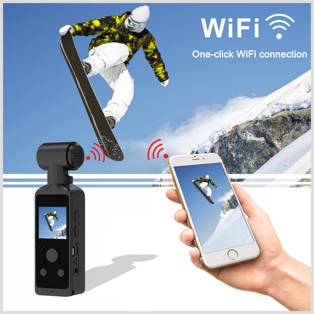 4K Ultra HD Pocket Action Camera 270° Rotatable Vlog Wifi Mini Sports Cam Waterproof Case Helmet Travel Bicycle Driver Recorder