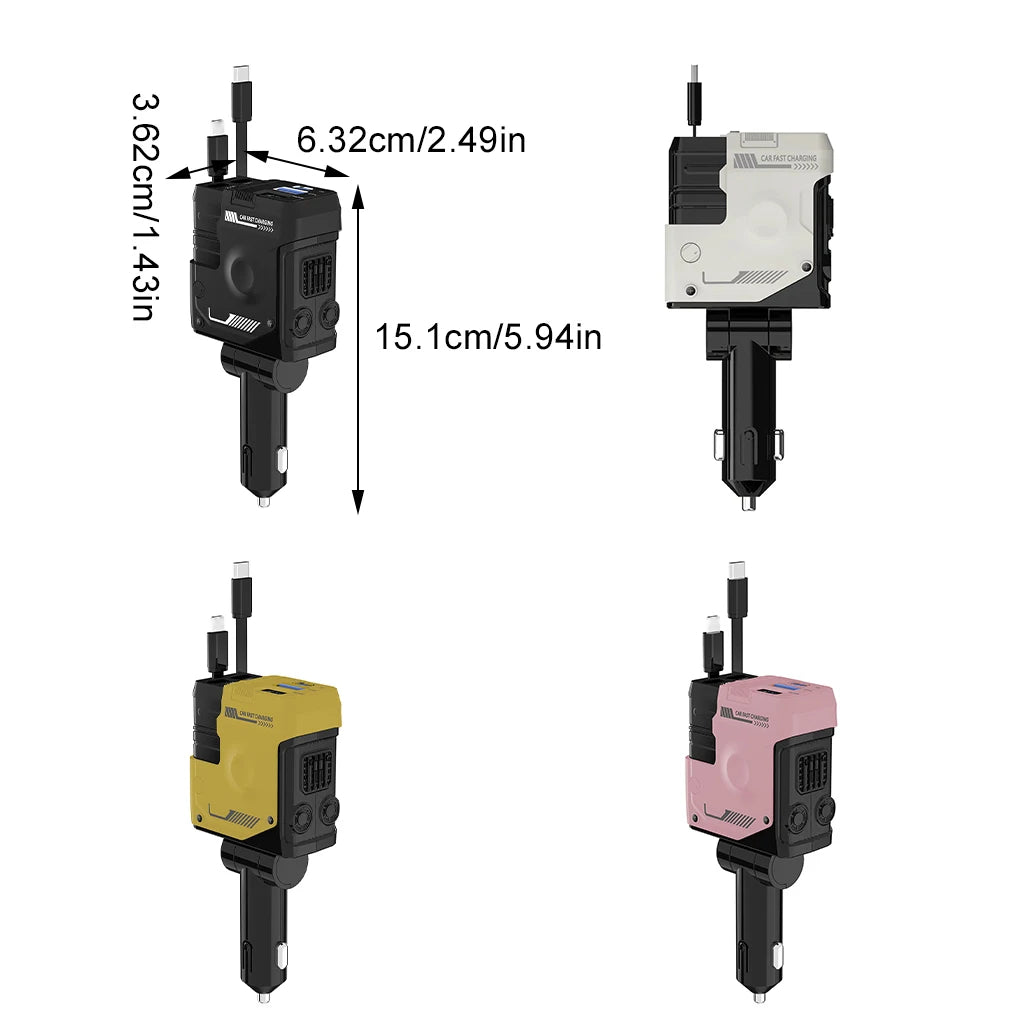 Car Charger, 4-in-1 Retractable Cigarette Lighter Adapter with USB Dual  Type C Fast Charging Cable for Xiaomi 15 Huawei Android