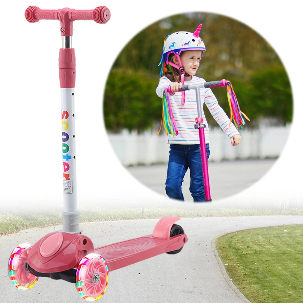 Kick Scooter Light-Up Wheels 3 Wheel Scooter Adjustable Height Kids Push Scooter Non-Slip Deck for Children Ages 3-10