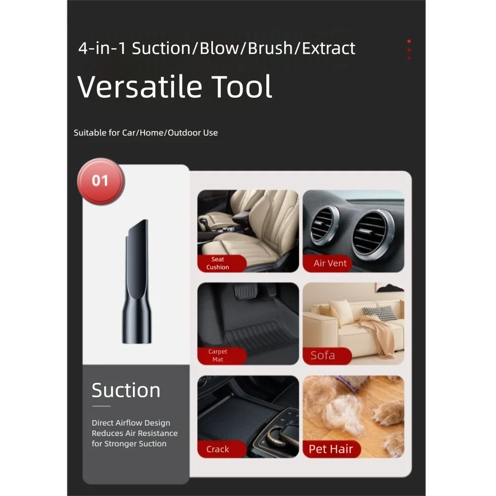 5000Pa Suction Car Vacuum Cleaner High Power 1500mAh Cordless Auto Vacuum Super Suction Multifunctional Wireless Dust Blower