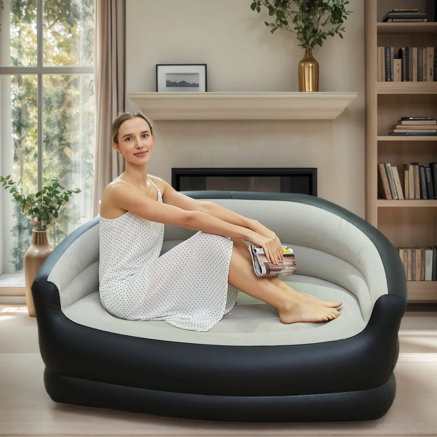 Twin Size Outdoor Inflatable Sofa with Air Pump Blow Up Couch Inflatable Lounging Sofa for Indoor Outdoor Home Living Room