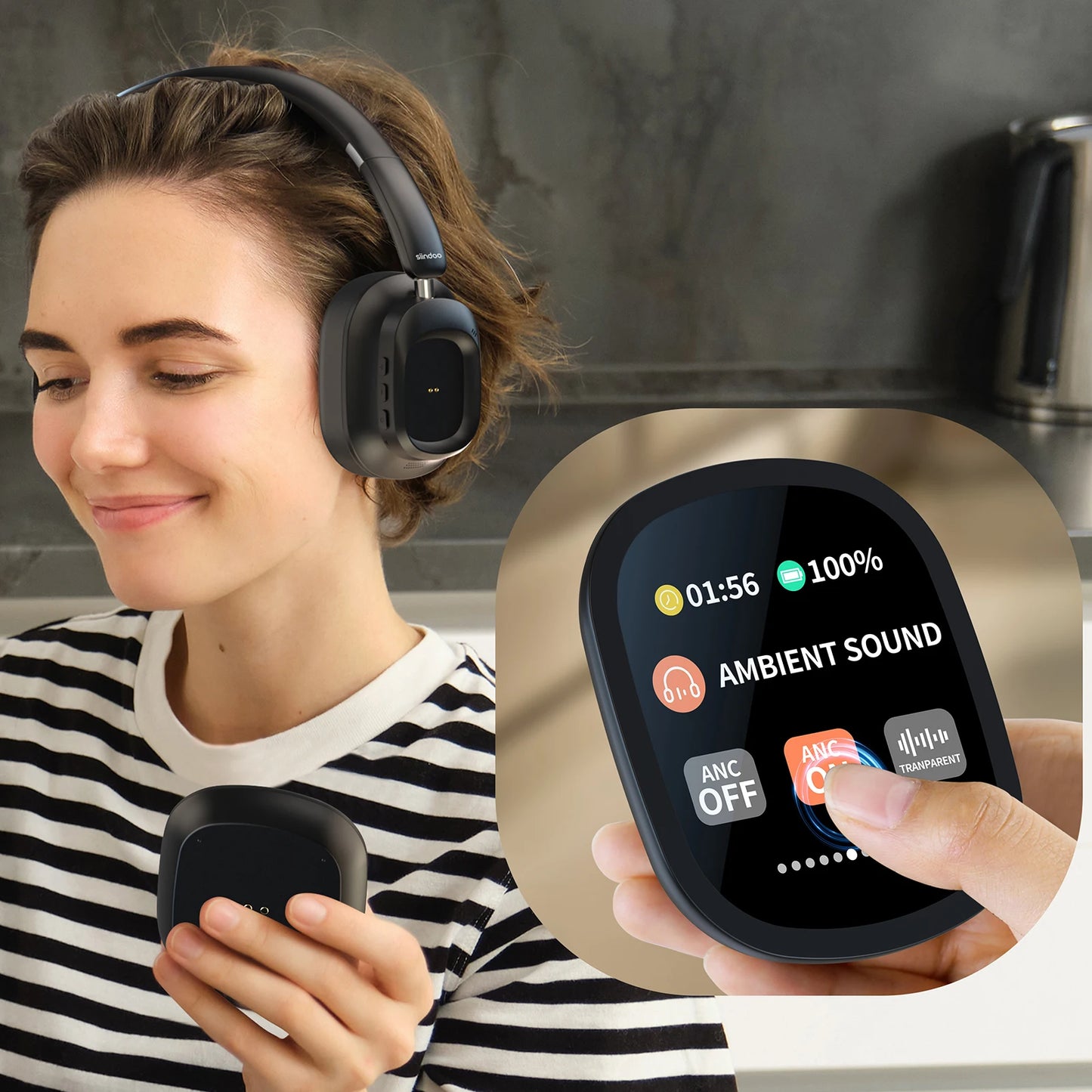 Siindoo NEWEST ANC930Plus Hybrid ANC Wireless Headphone, With Multi Magnetic Touch Control LED Screen AND APP Download 1GB MP3