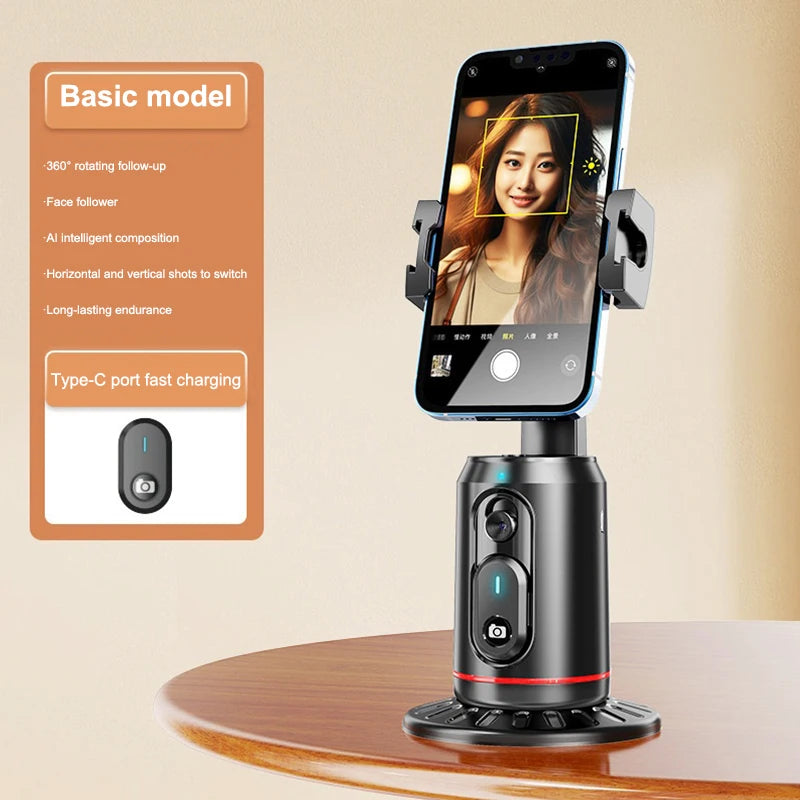 360° Rotation Gimbal Stabilizer AI Auto Face Tracking Phone Holder Desktop Tracking Gimbal With Remote For Live Vloging Video