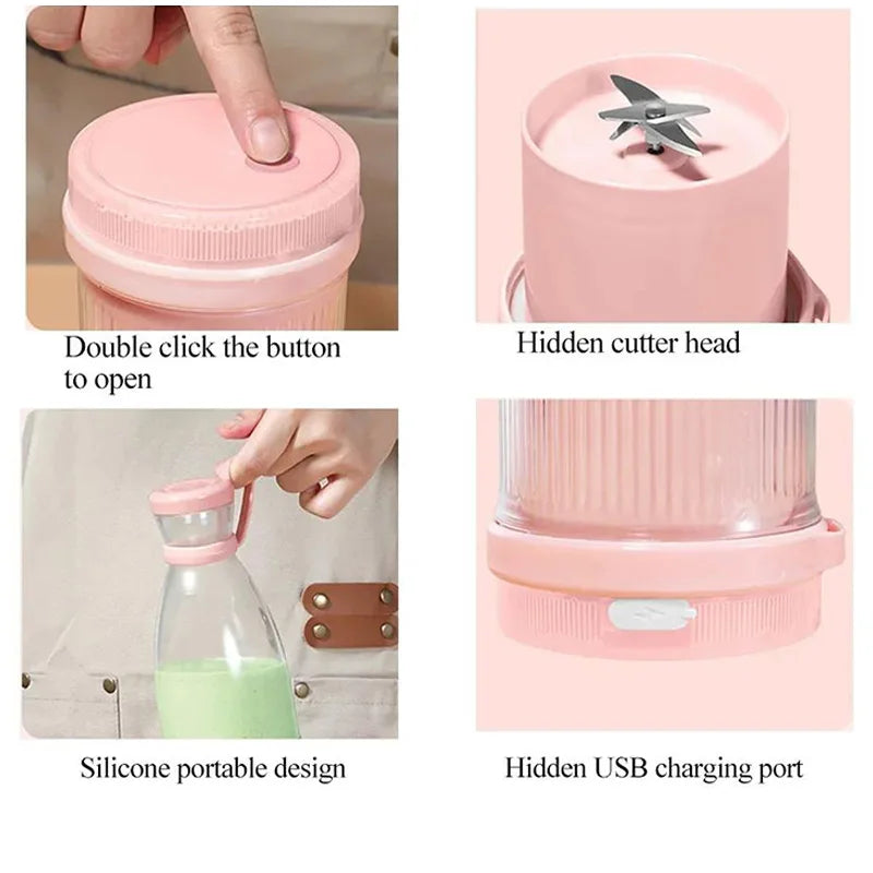 Mini Fast Juice Juicer Fresh Fruits Mixer Smoothie Bottle Handheld 6-blade USB Rechargeable Multifunctional Fruit Blender
