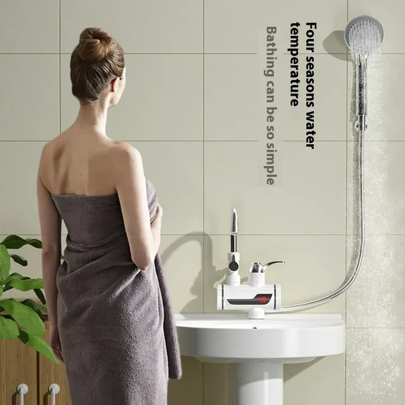 Bathrooms Shower Faucet with Sensor Electric Hot Flowing Kitchen Tap Water Heater Heating Tankless Portable for Kitchen Bathroom