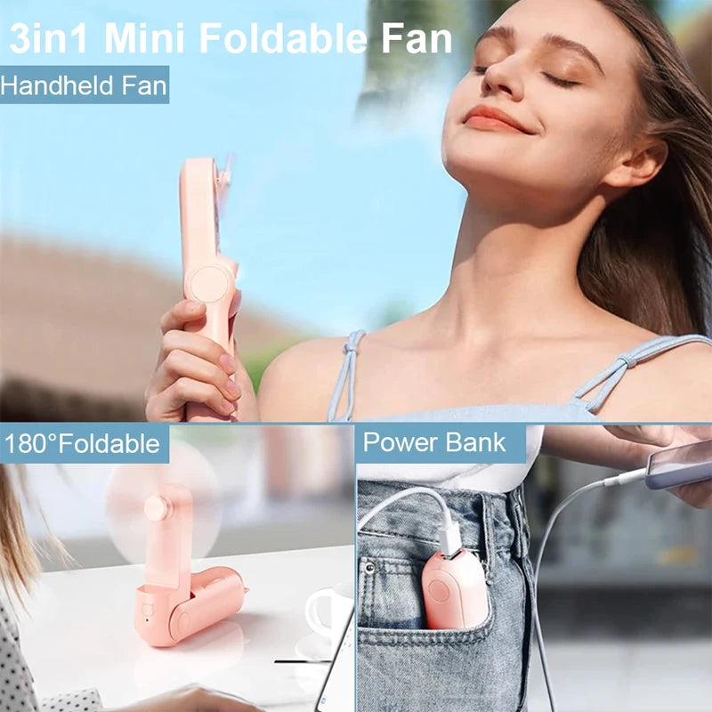 Portable Mini Fan USB Rechargeable 3-speed Adjustable Foldable Handheld Fan Suitable for Women, Student, Travel, Outdoor Use