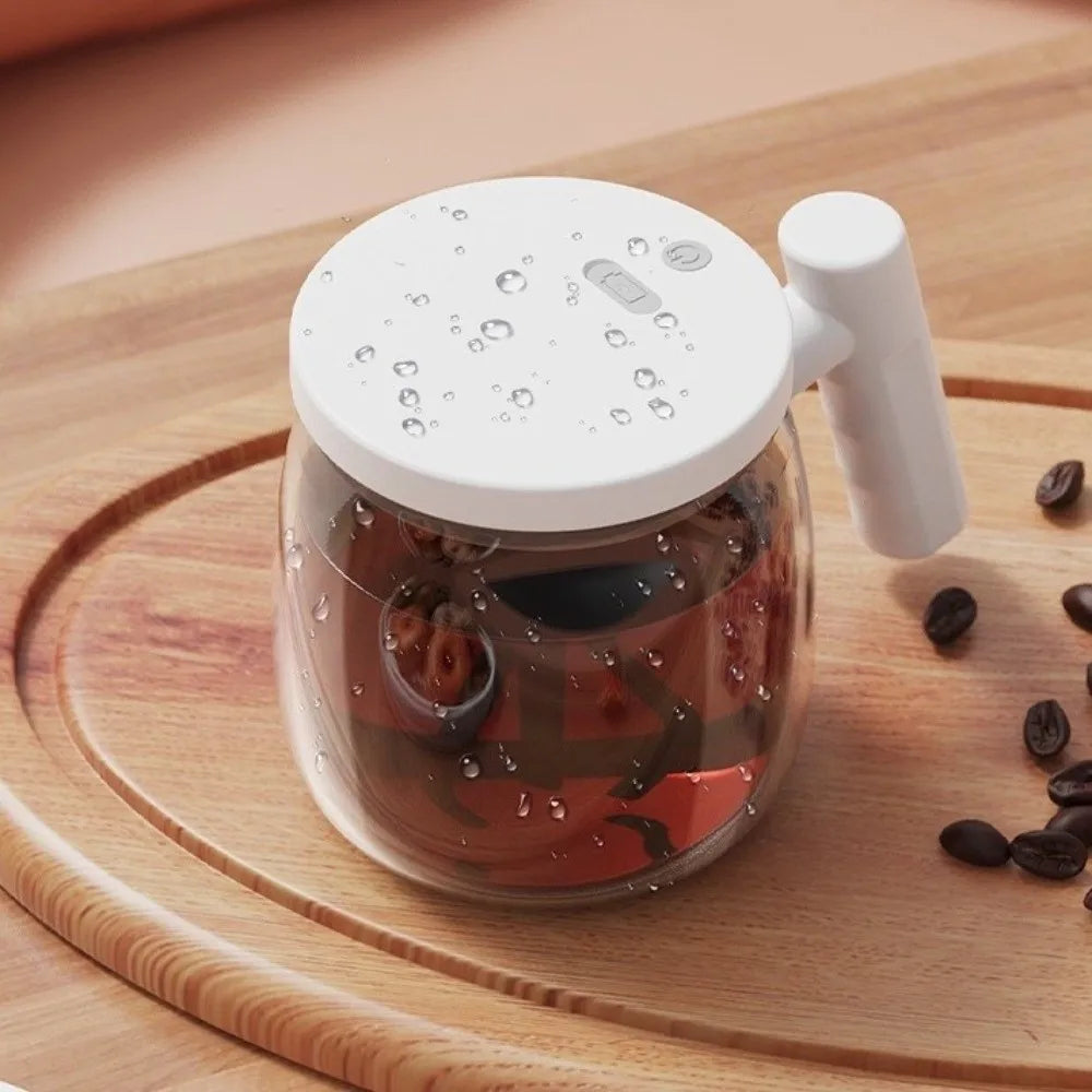 High Borosilicate Electric Self Stirring Mug with Lid & Handle Lightweight Glass Coffee Cup High Speed Mixing