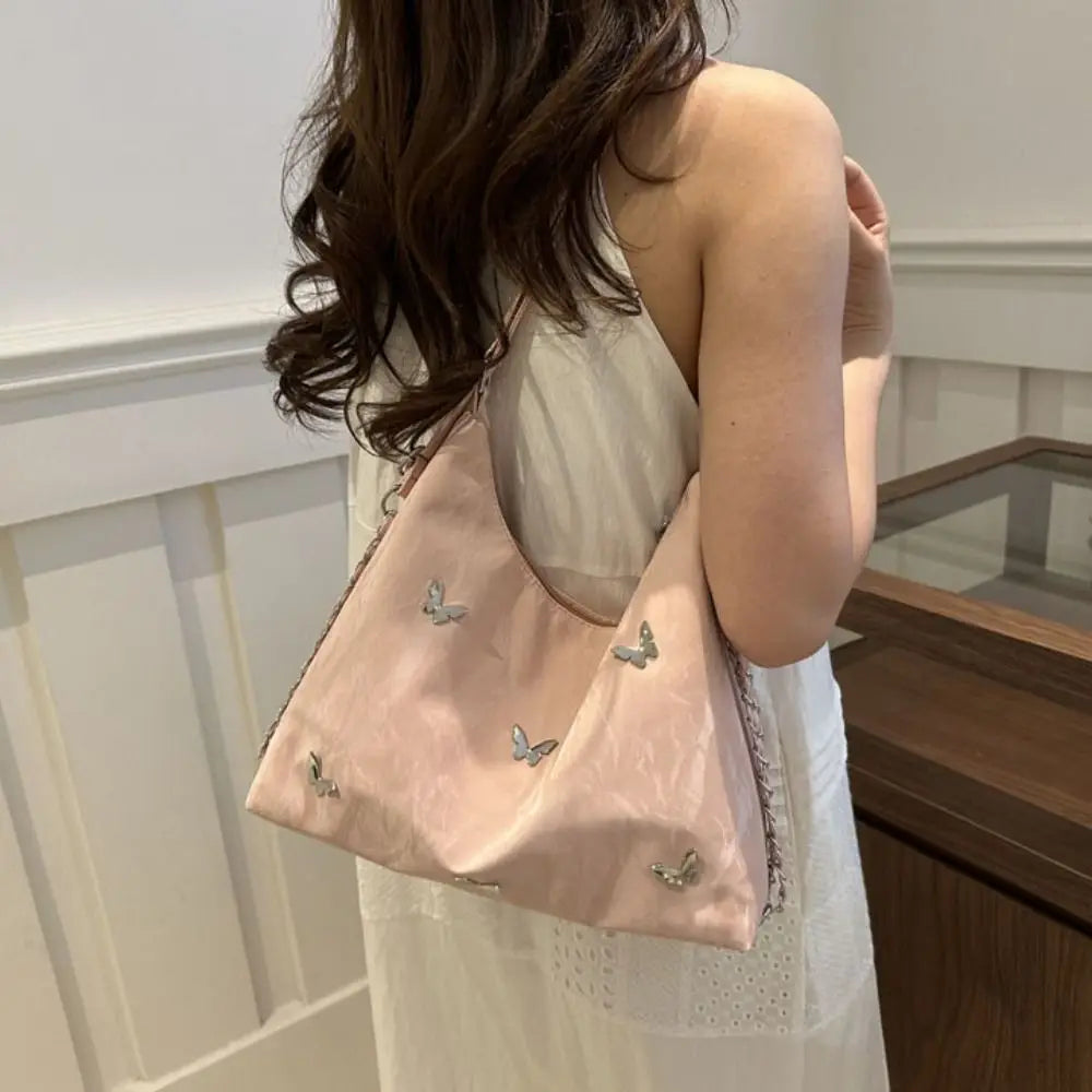 Simple Multifunctional Butterfly Shoulder Bag Y2K Mommy Bag Large Capacity Handbag Underarm Bag Storage Bag PU Backpack Students