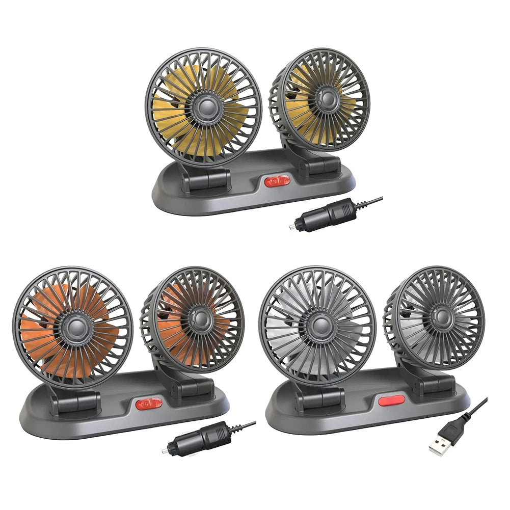 Adjustable Dual Head Car Fan 2 Speeds Cooling Air Fan Automobile Vehicle Fan for Car Truck SUV RV