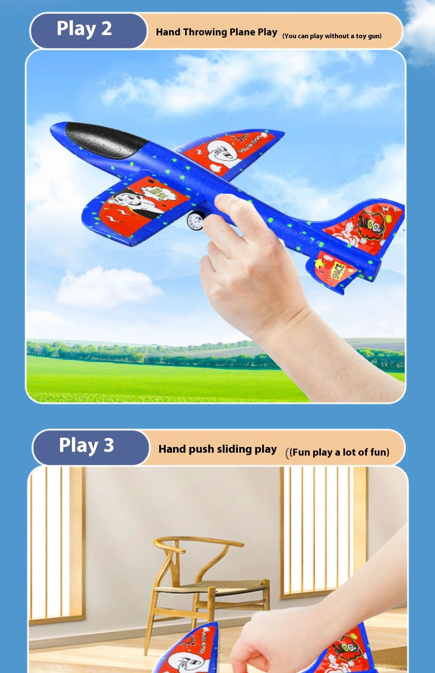 Airplane toy boy, rubber band powered fighter jet, hand thrown space model simulation, model assembly, handmade production