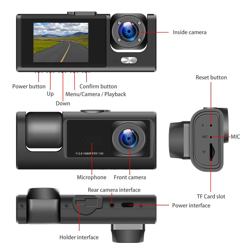 A22 1080P DVR Car Recorder 2-inch Screen Front and Rear Cameras Car Recorder 32G/64g Supports Night Vision Loop