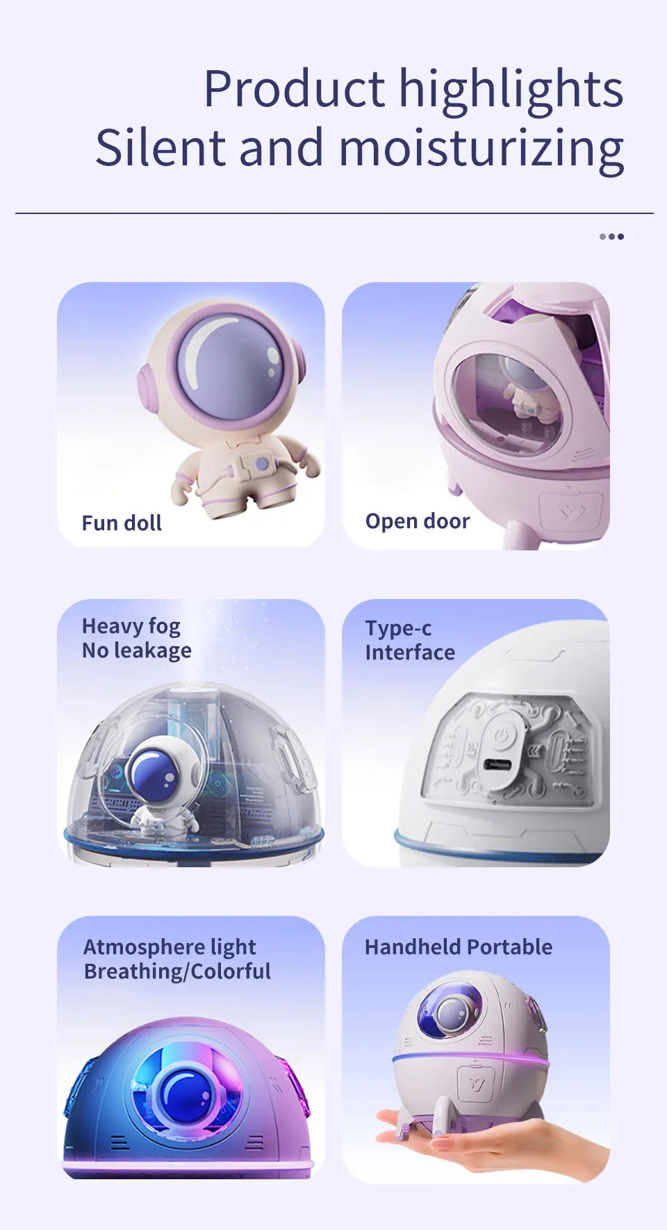 Rechargeable/USB Plug in LED Night Light Child Gift Astronauta Space Capsule Humidifier Bedroom Decor Room Atmosphere Lamp