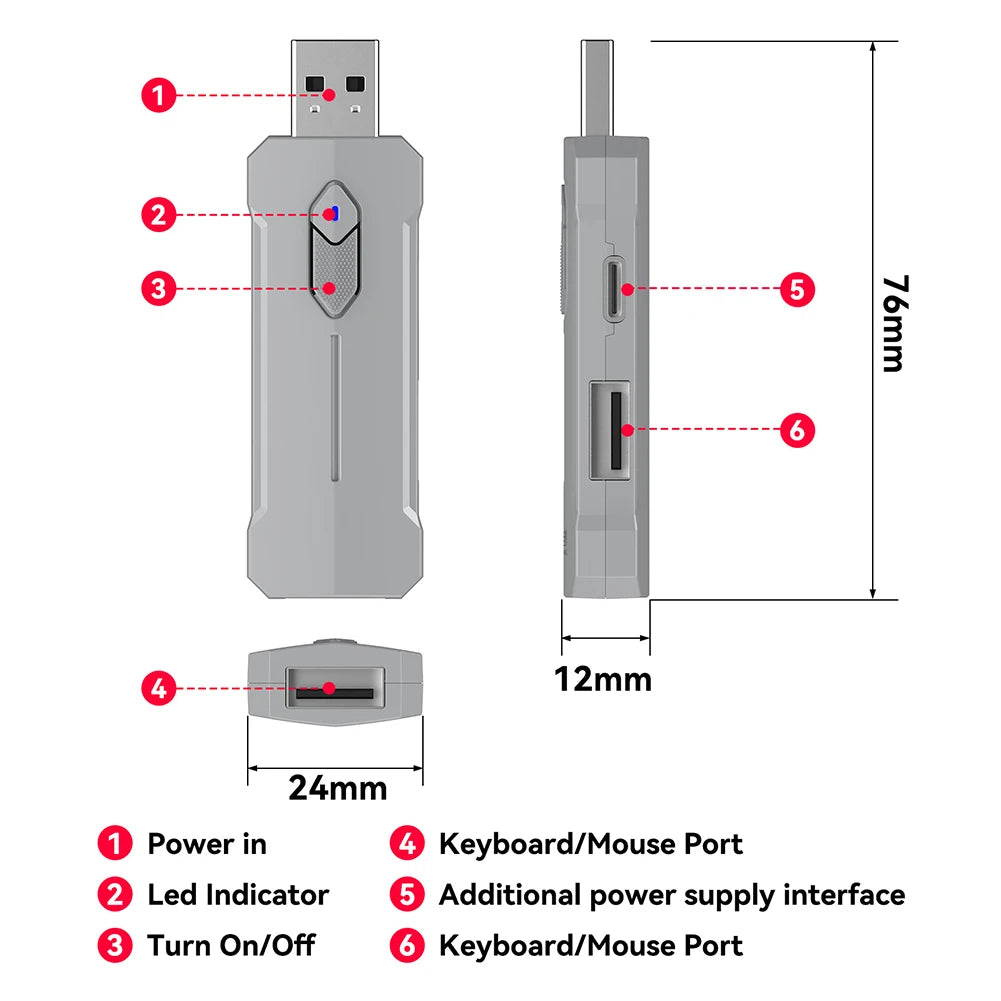 5 in 1 Mobile Game Converter Keyboard Mouse Gaming Set BT 5.3 for PUBG Gaming Keyboard and Mouse Combo for Android iOS System