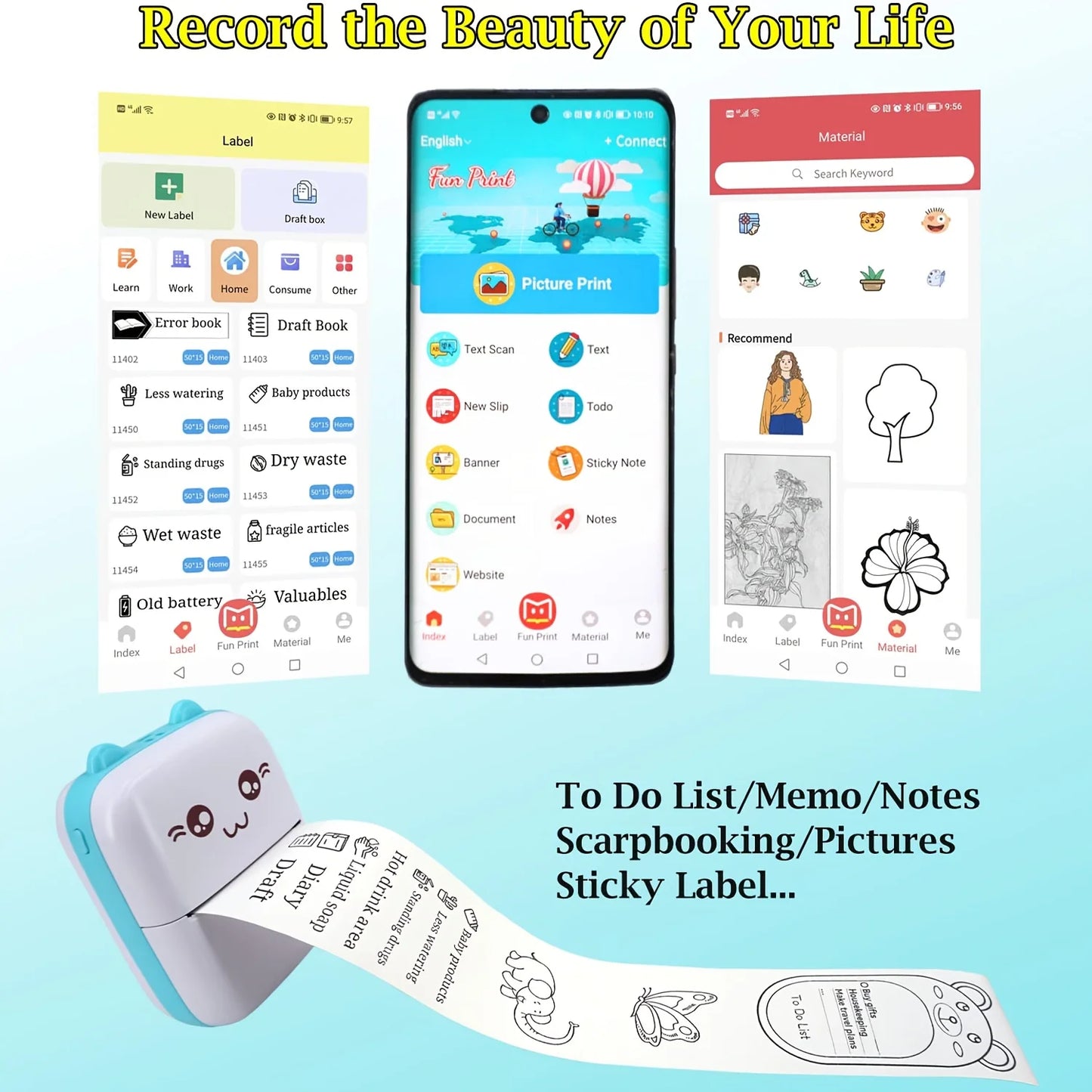 Mini Printer, Inkless Sticker Maker, Free Cut Small Pocket Printer, Wireless Mini Sticker Printer, Portable Thermal Printer