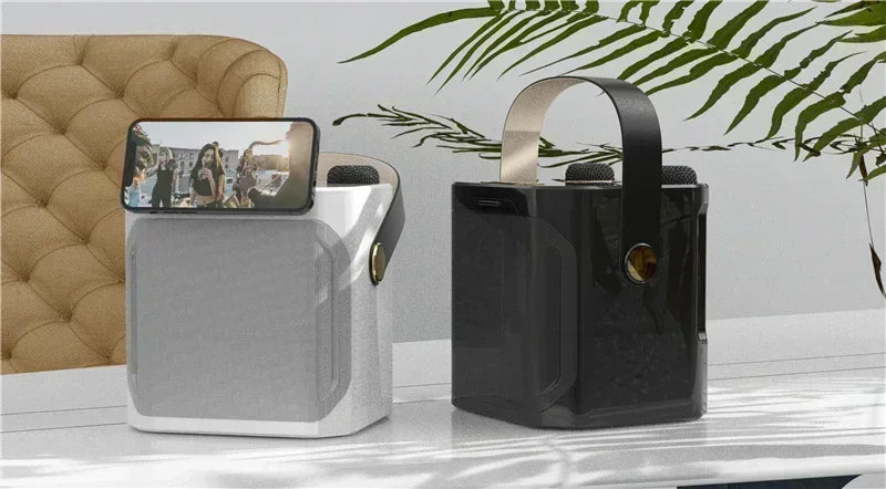 High Power Karaoke Bluetooth Speaker Portable 360 Stereo Surround Wireless Subwoofer with 2 Microphone Boombox Child Home Gift