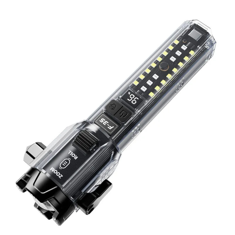 Multifunctional LED Flashlight With COB Side Light USB Charging Emergency EDC Torch Flashlight with Hammer for Self Defence