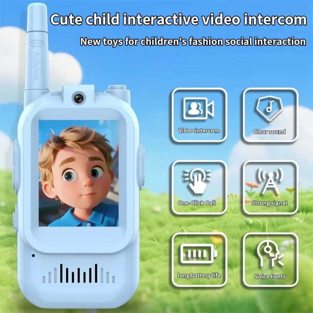 HD Screen Children's Video Intercom Long Range Cartoon Design Video Walkie Talkie Anti-loss with Lanyards Kids Two-Way Radio