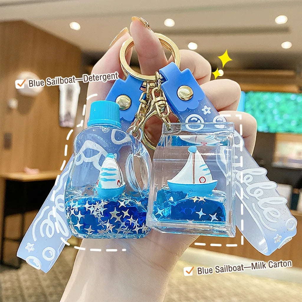 Floating Quicksand Key Chain Transparent Quicksand Key Holder Pvc Key Chain Pendant  Decorative Bag Charm For Festivals