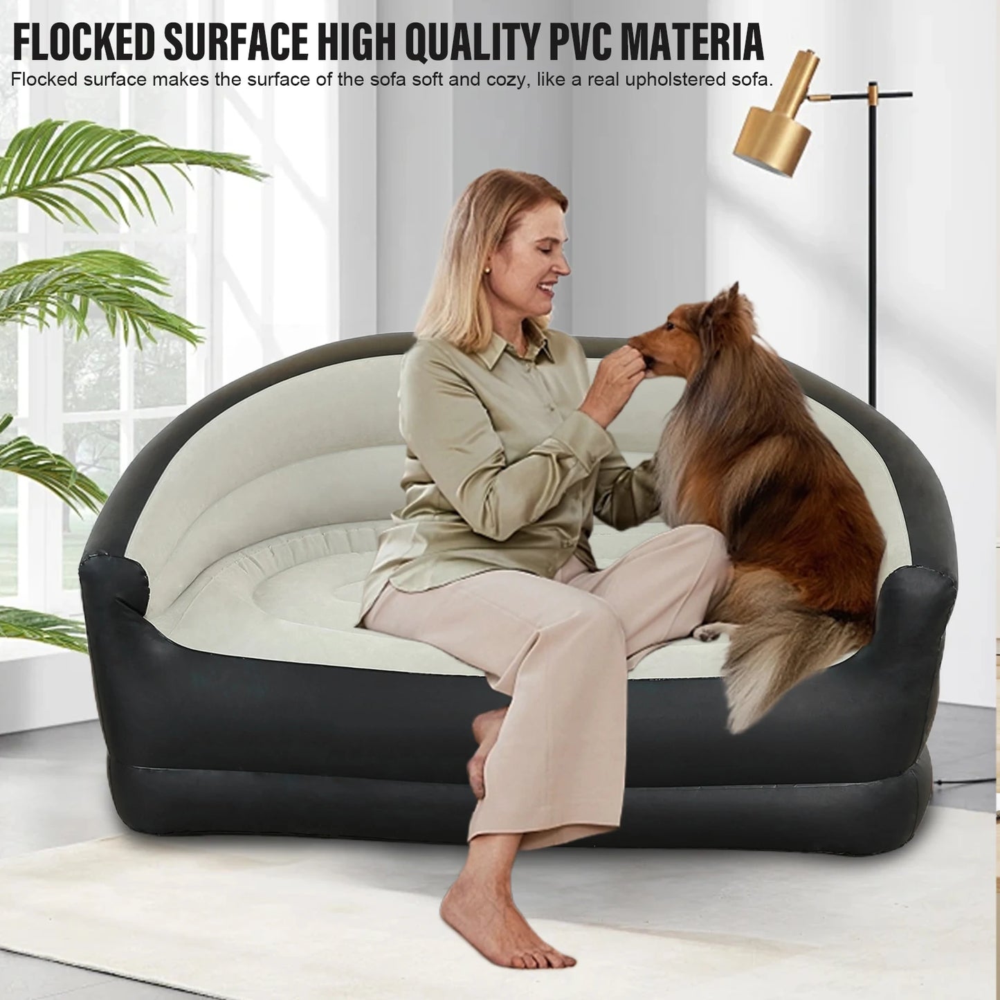 Twin Size Outdoor Inflatable Sofa with Air Pump Blow Up Couch Inflatable Lounging Sofa for Indoor Outdoor Home Living Room